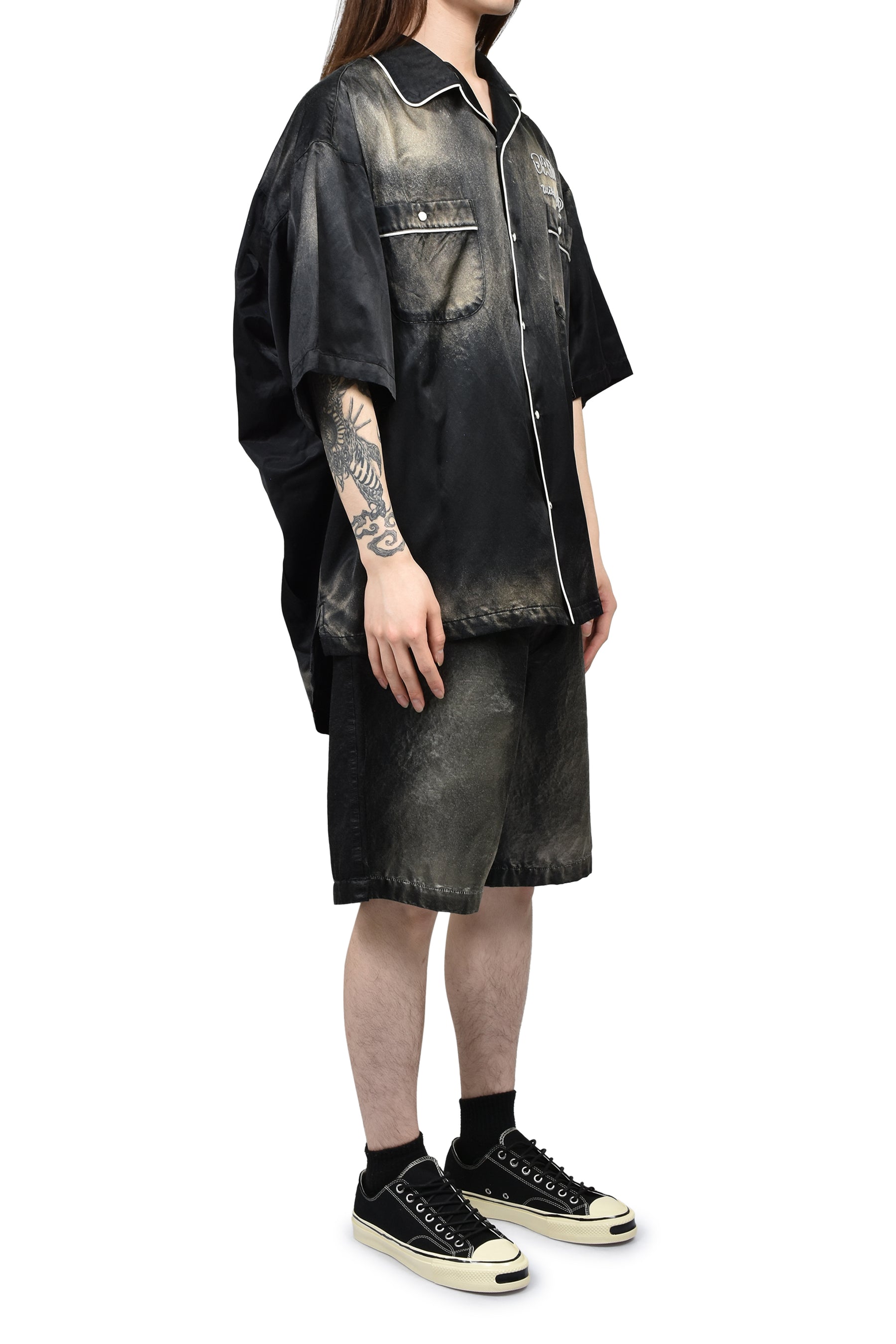 SUN FADE H/S SATIN SHIRTS / BLK