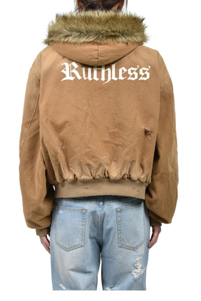 DETACHABLE FUR HOODIED WORK JACKET / BEI