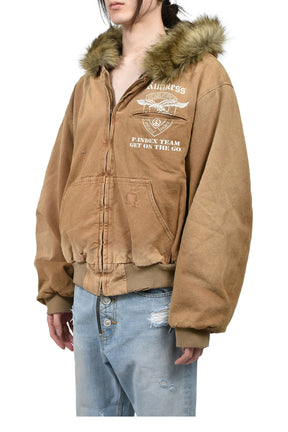 DETACHABLE FUR HOODIED WORK JACKET / BEI