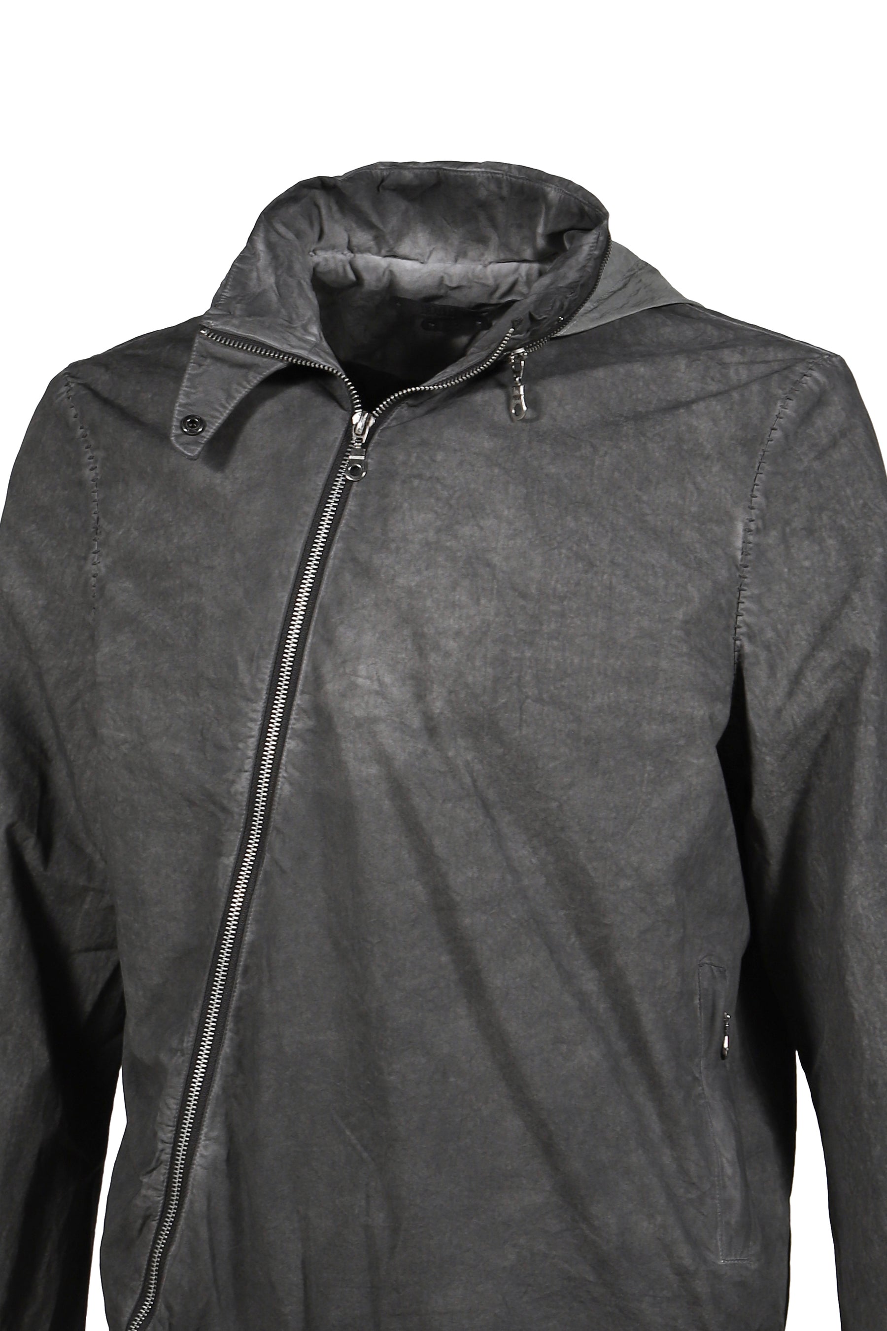 DIAGONAL ZIP EXPLORER JACKET / OBJECT DYED GRAY