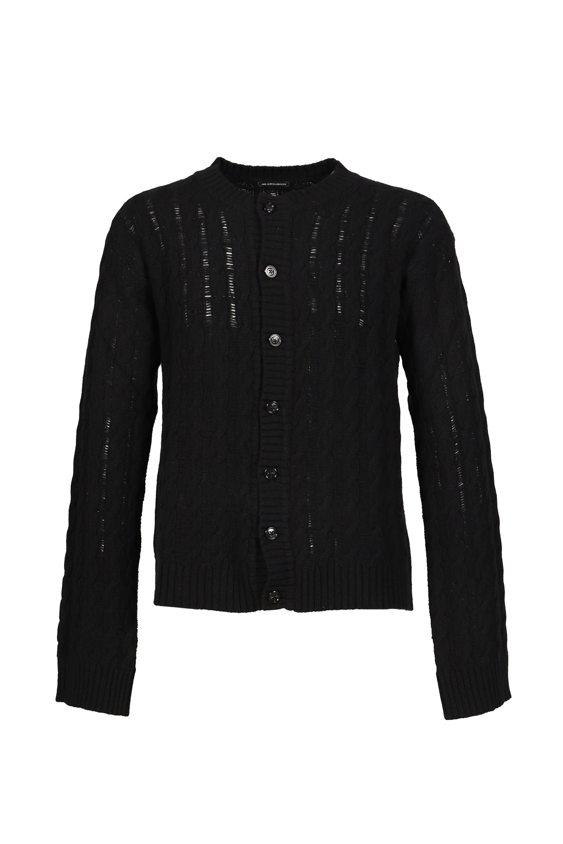 JEFF CABLE KNIT LADDER STITCH CARDIGAN / BLK