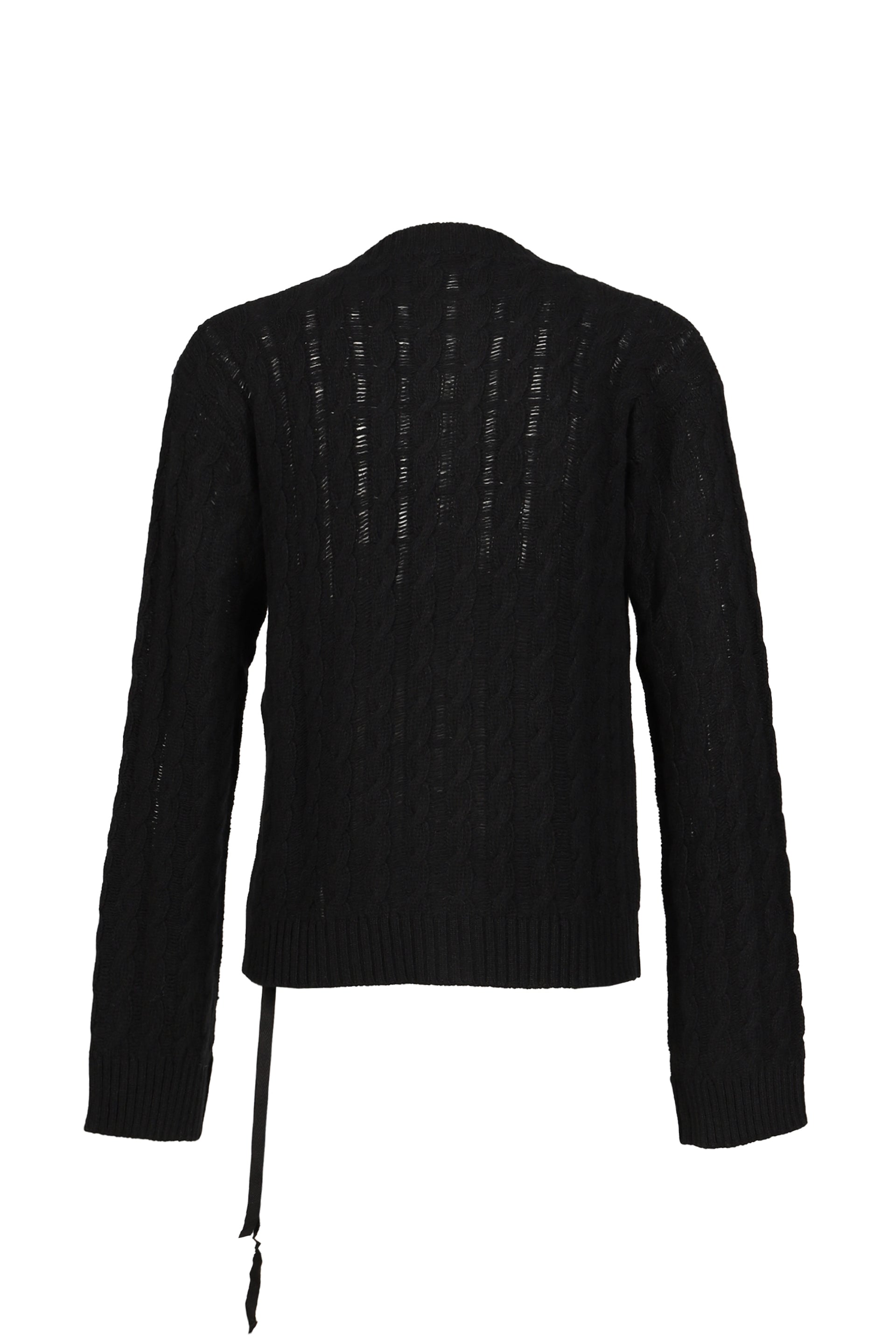 JEFF CABLE KNIT LADDER STITCH CARDIGAN / BLK