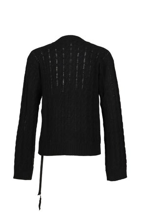 JEFF CABLE KNIT LADDER STITCH CARDIGAN / BLK