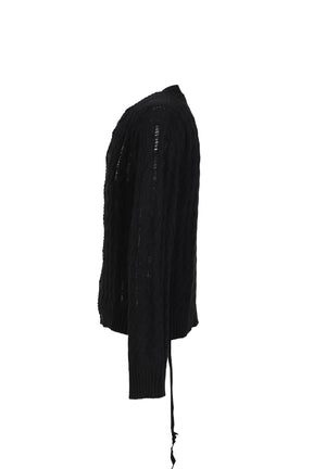JEFF CABLE KNIT LADDER STITCH CARDIGAN / BLK