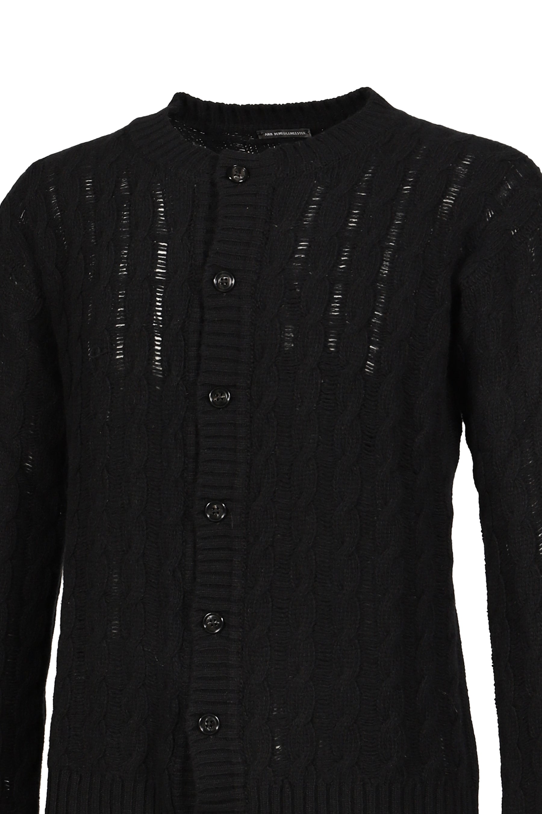 JEFF CABLE KNIT LADDER STITCH CARDIGAN / BLK