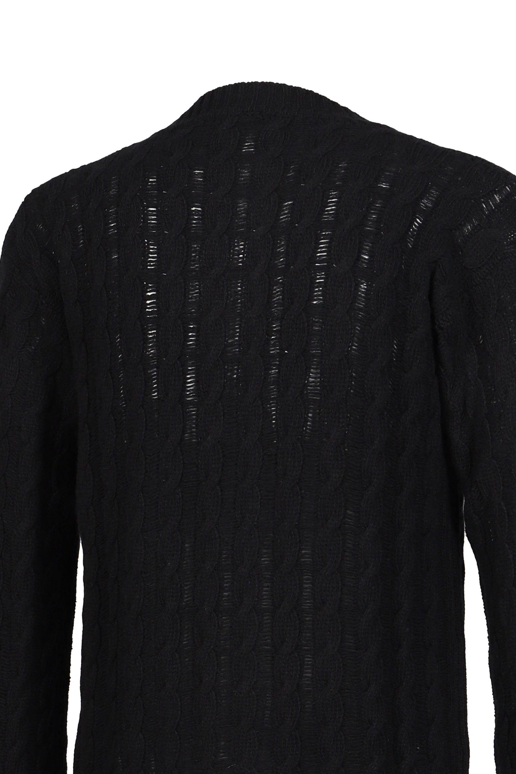 JEFF CABLE KNIT LADDER STITCH CARDIGAN / BLK