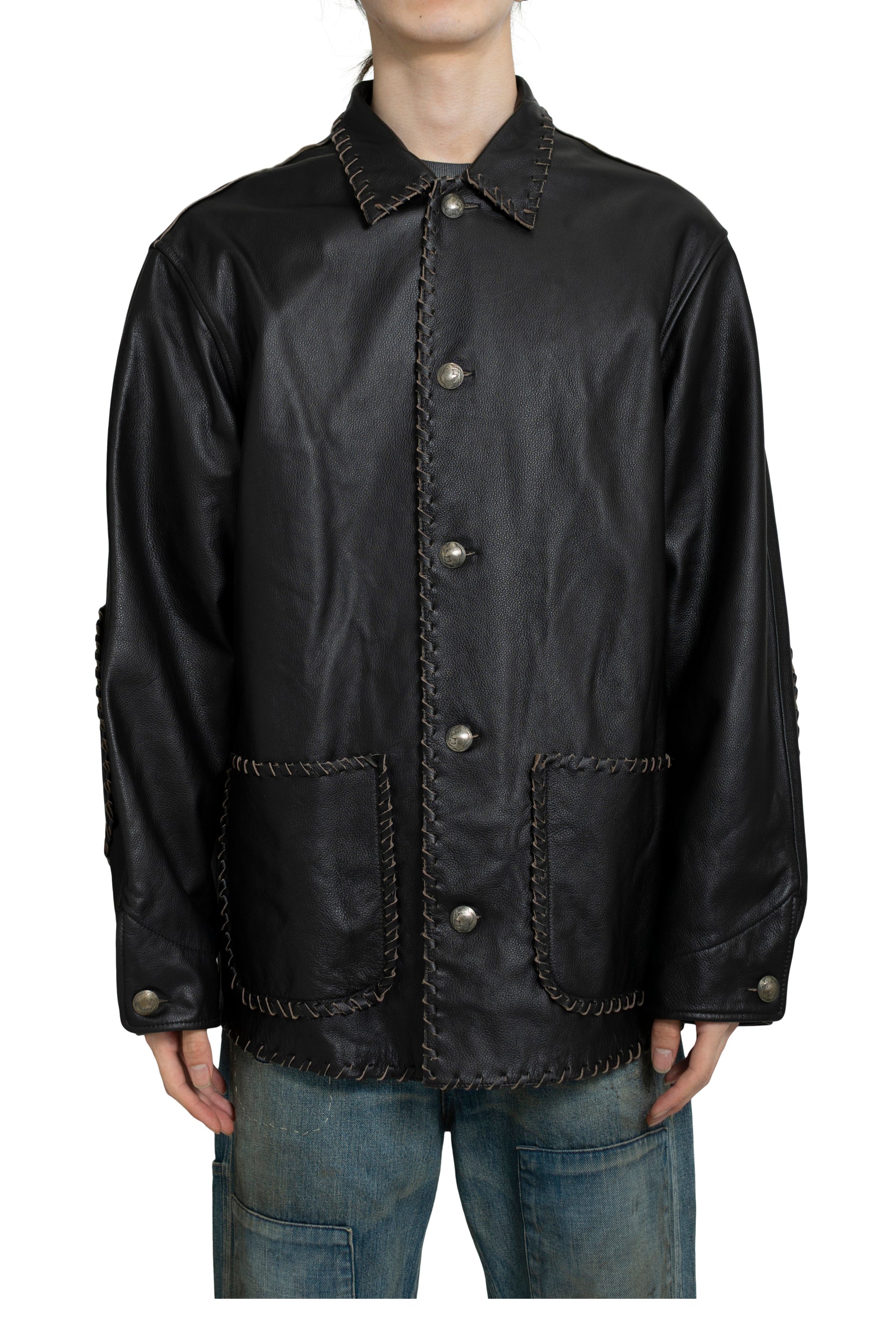 BRAIDED LEATHER COVERALL / BLK