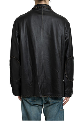BRAIDED LEATHER COVERALL / BLK
