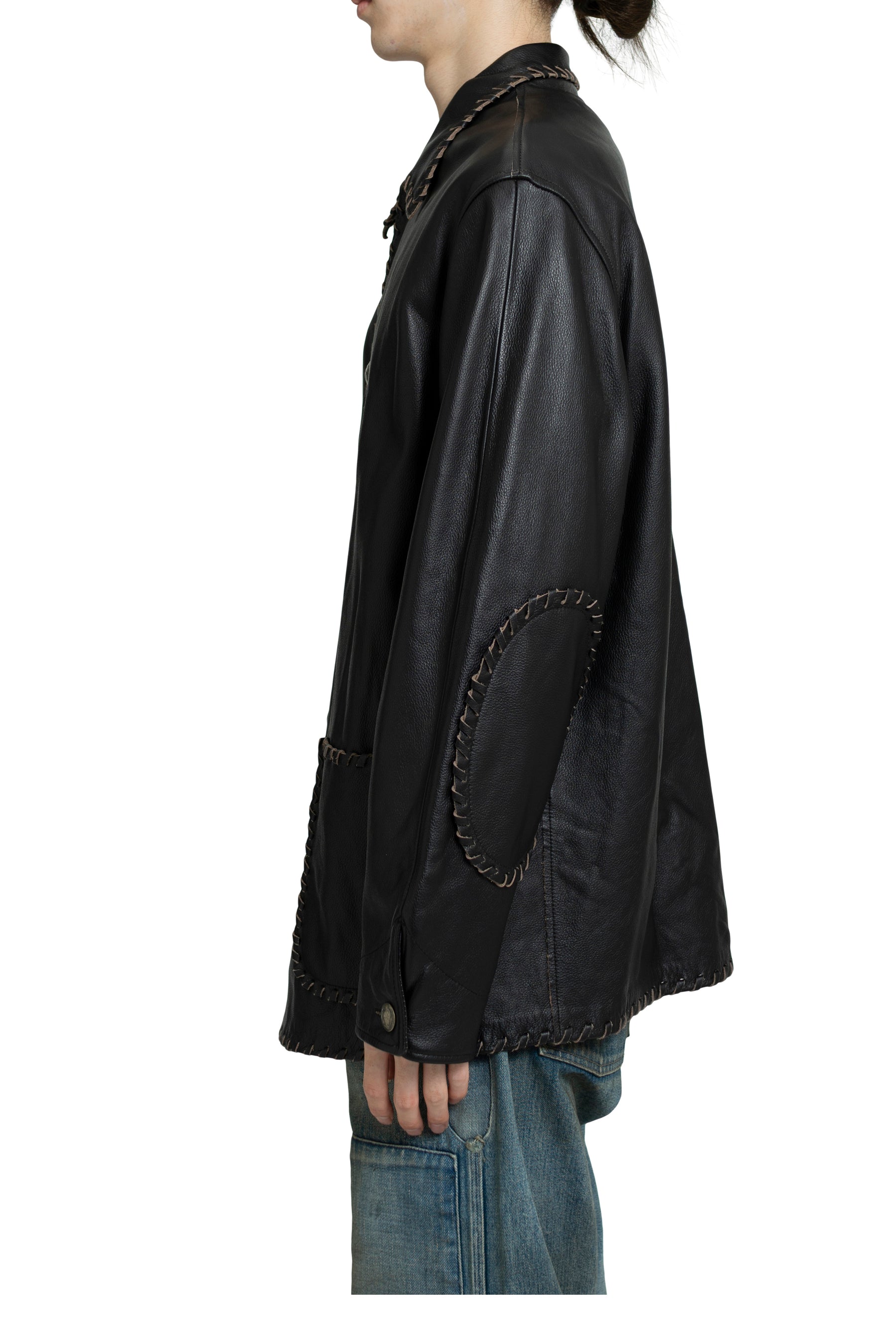 BRAIDED LEATHER COVERALL / BLK