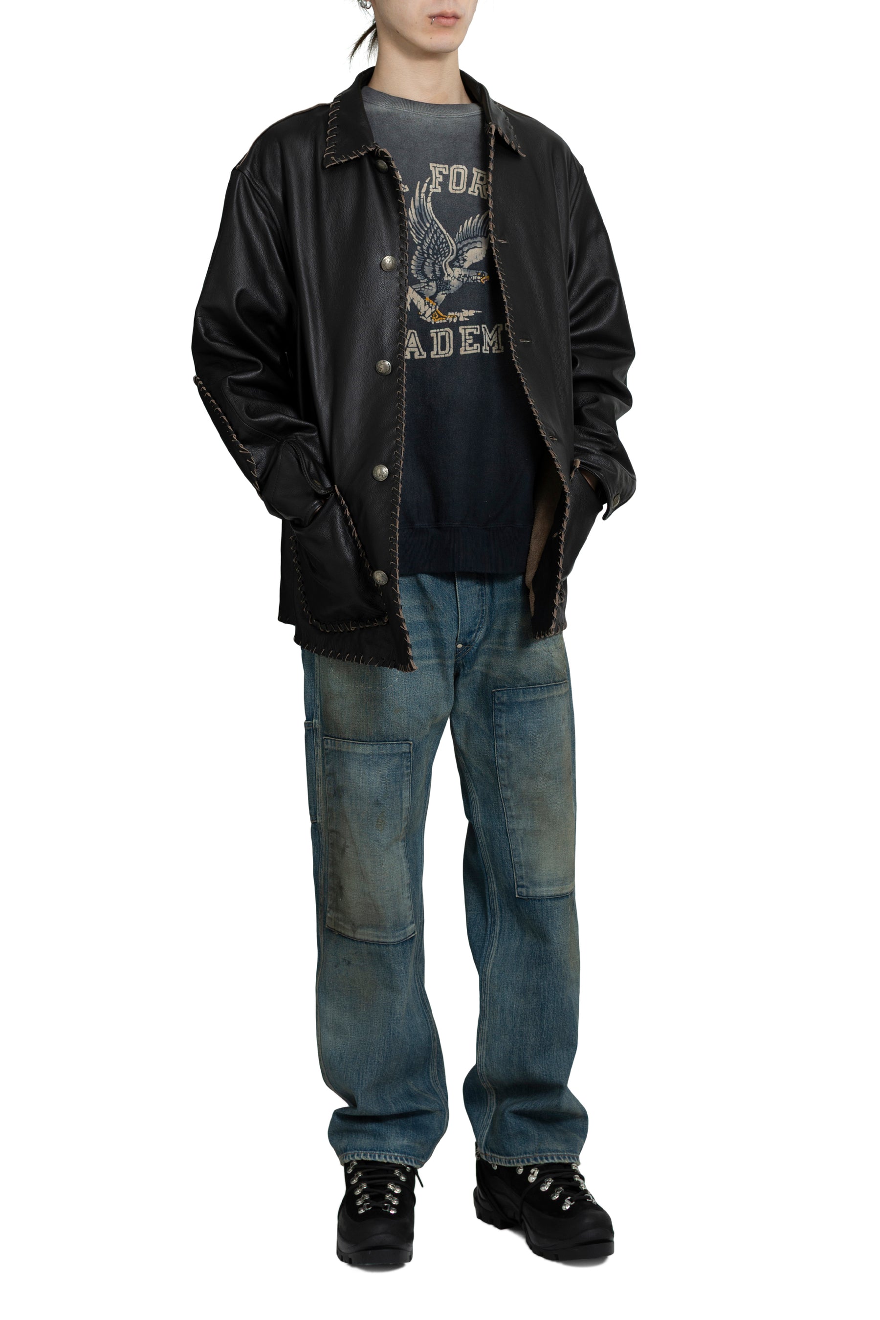 BRAIDED LEATHER COVERALL / BLK