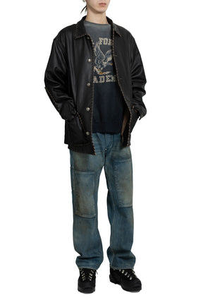 BRAIDED LEATHER COVERALL / BLK