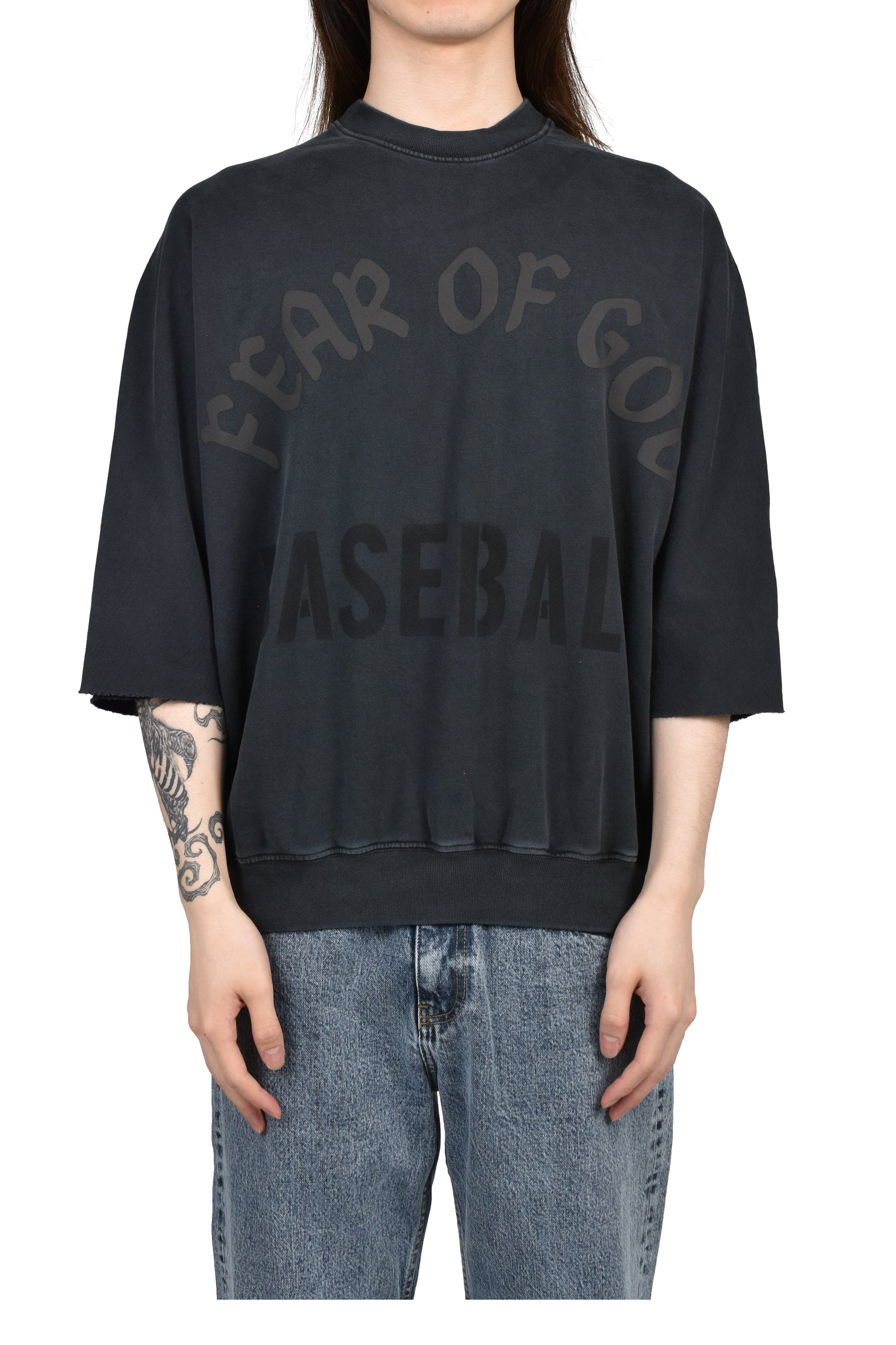 "BASEBALL" CUT SLEEVE SWEATSHIRT / BLK