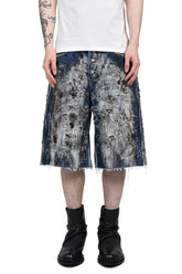 HARD WASHED DESTROYED DENIM SHORTS / BLU