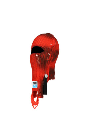 KNITTED BALACLAVA / RED/BLK