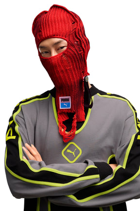 KNITTED BALACLAVA / RED/BLK