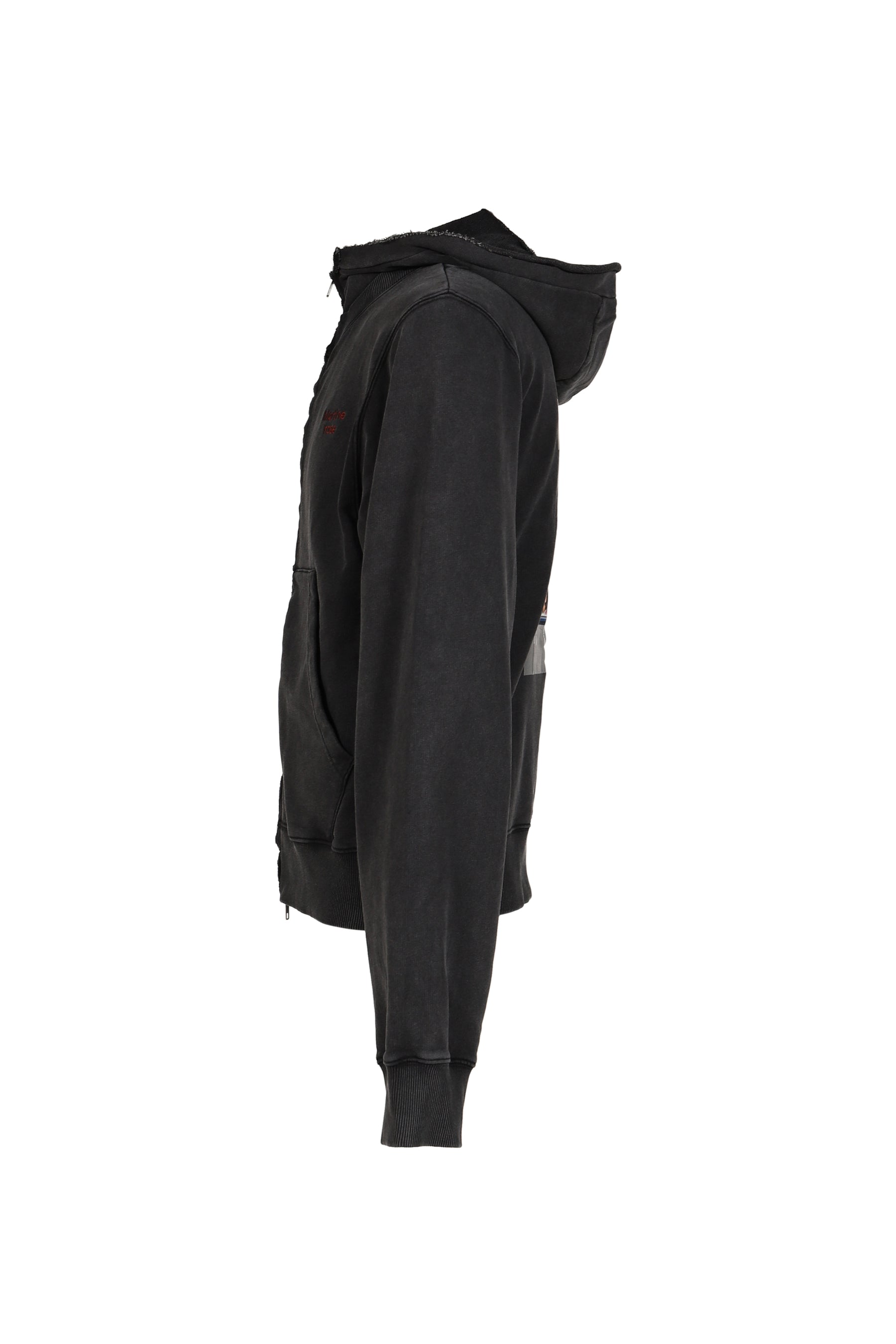 HOODED ZIP CREW / BLK WASHED BLK