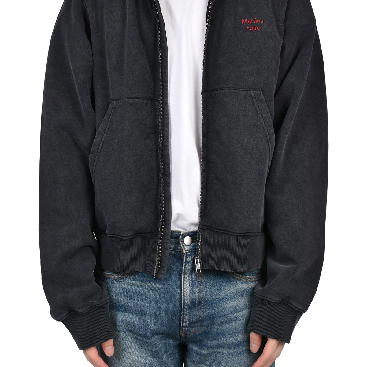 Martine Rose SS26 HOODED ZIP CREW / BLK WASHED BLK - NUBIAN
