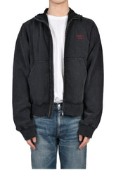HOODED ZIP CREW / BLK WASHED BLK