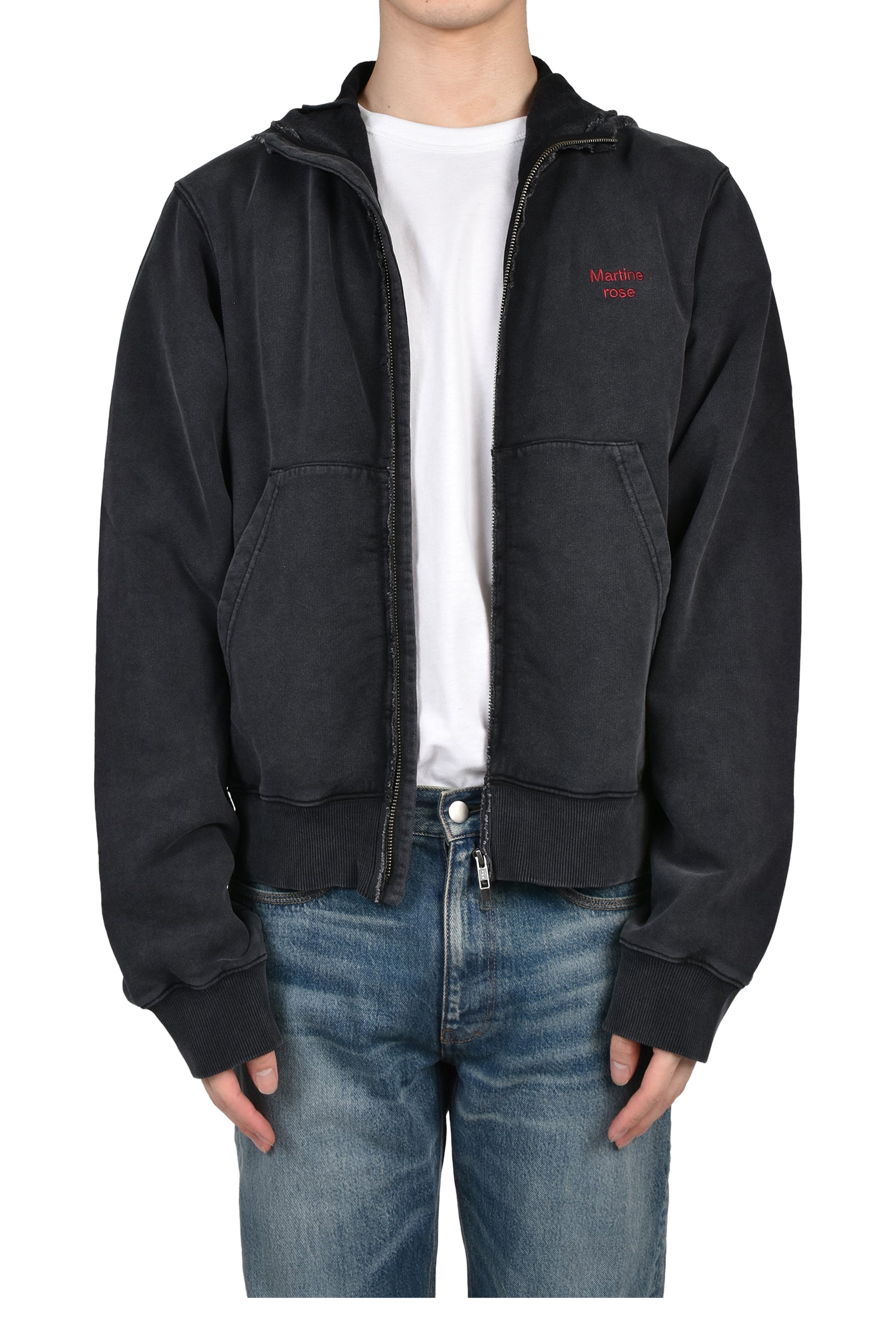 HOODED ZIP CREW / BLK WASHED BLK