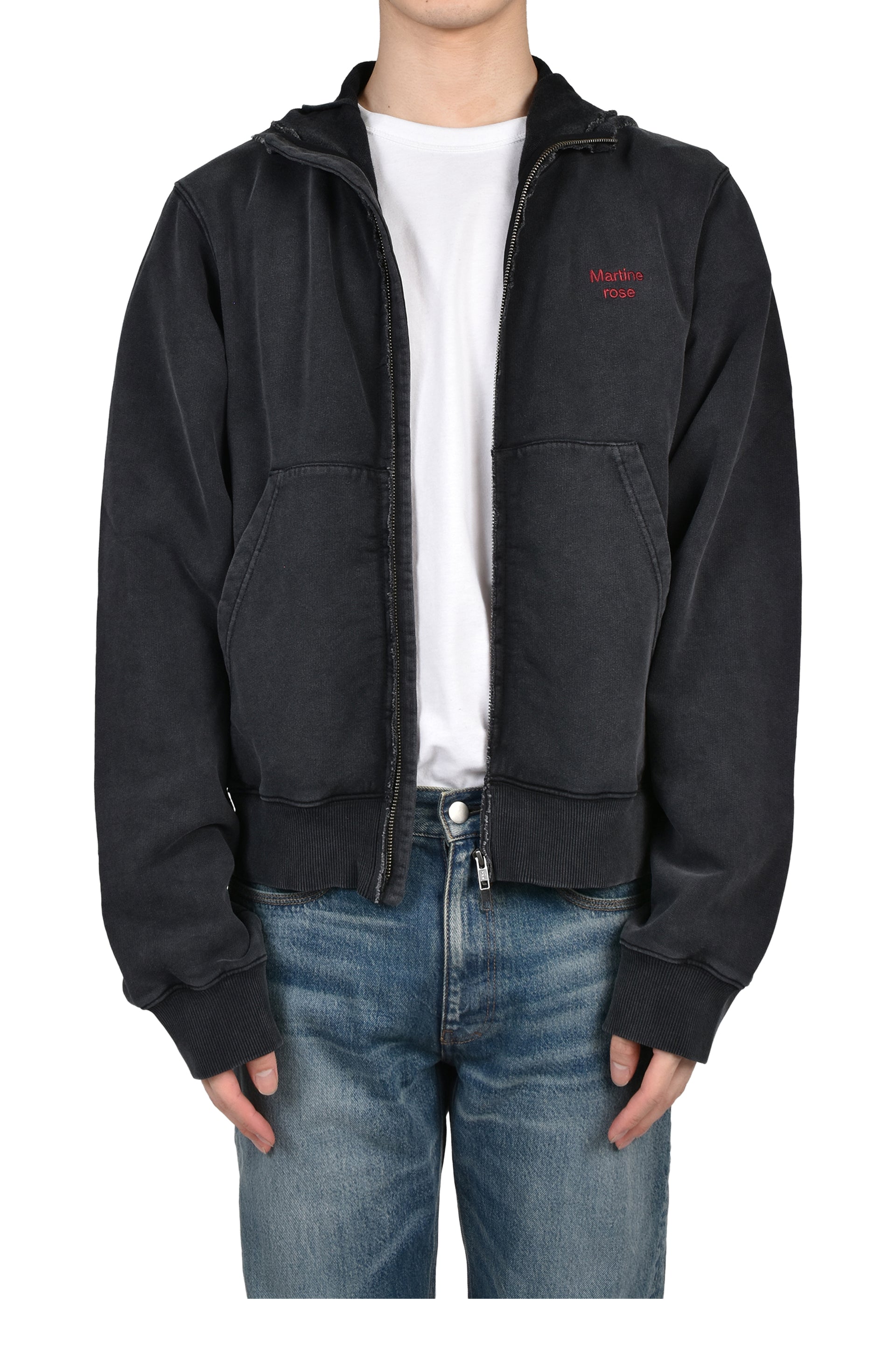 HOODED ZIP CREW / BLK WASHED BLK