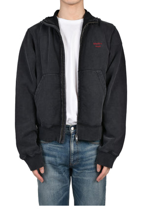 HOODED ZIP CREW / BLK WASHED BLK