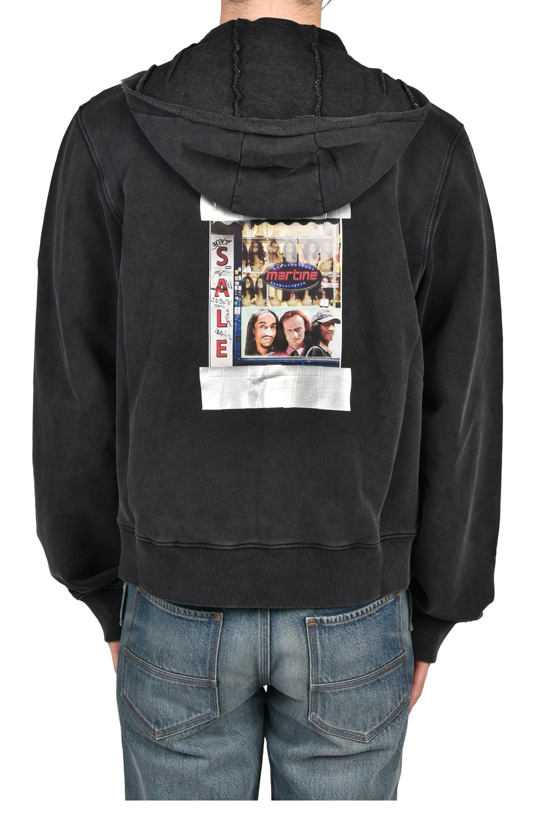 HOODED ZIP CREW / BLK WASHED BLK