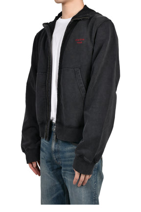 HOODED ZIP CREW / BLK WASHED BLK