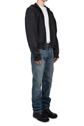 HOODED ZIP CREW / BLK WASHED BLK
