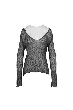 NAIA LOOSE KNIT HOODED TOP - CHARCOAL / GRY