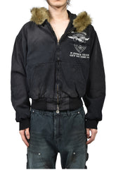 DETACHABLE FUR HOODIED WORK JACKET / BLK