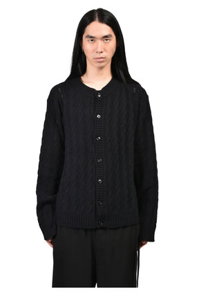 JEFF CABLE KNIT LADDER STITCH CARDIGAN / BLK