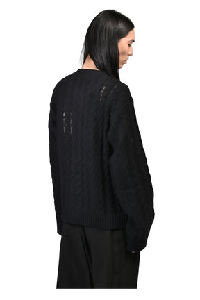 JEFF CABLE KNIT LADDER STITCH CARDIGAN / BLK