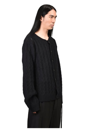 JEFF CABLE KNIT LADDER STITCH CARDIGAN / BLK