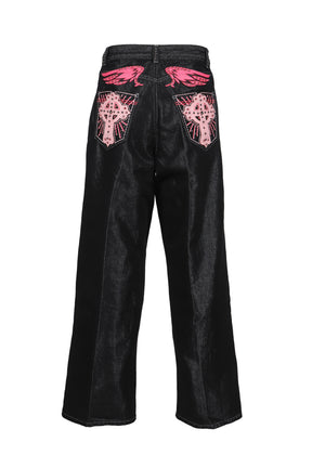 PINK APPLIQUE CROSS XL COLOSSUS JEANS / IND