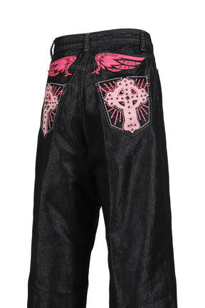 PINK APPLIQUE CROSS XL COLOSSUS JEANS / IND