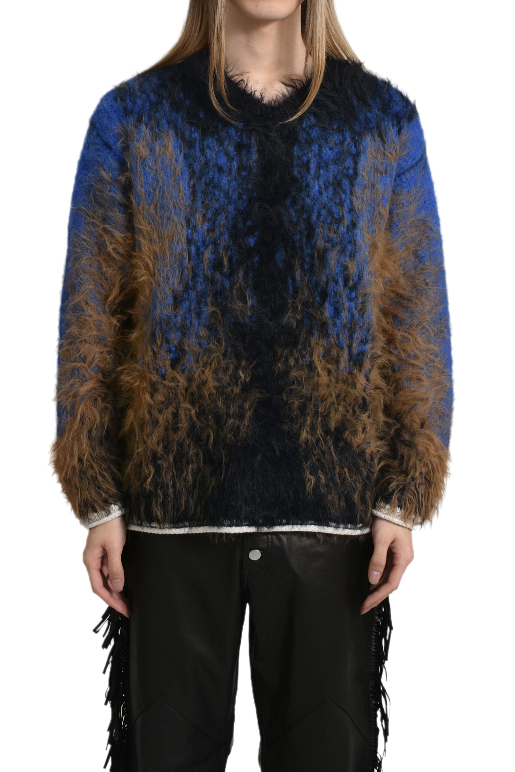 HAIRY GRADIENT SWEATER / BLK CAMEL BLU