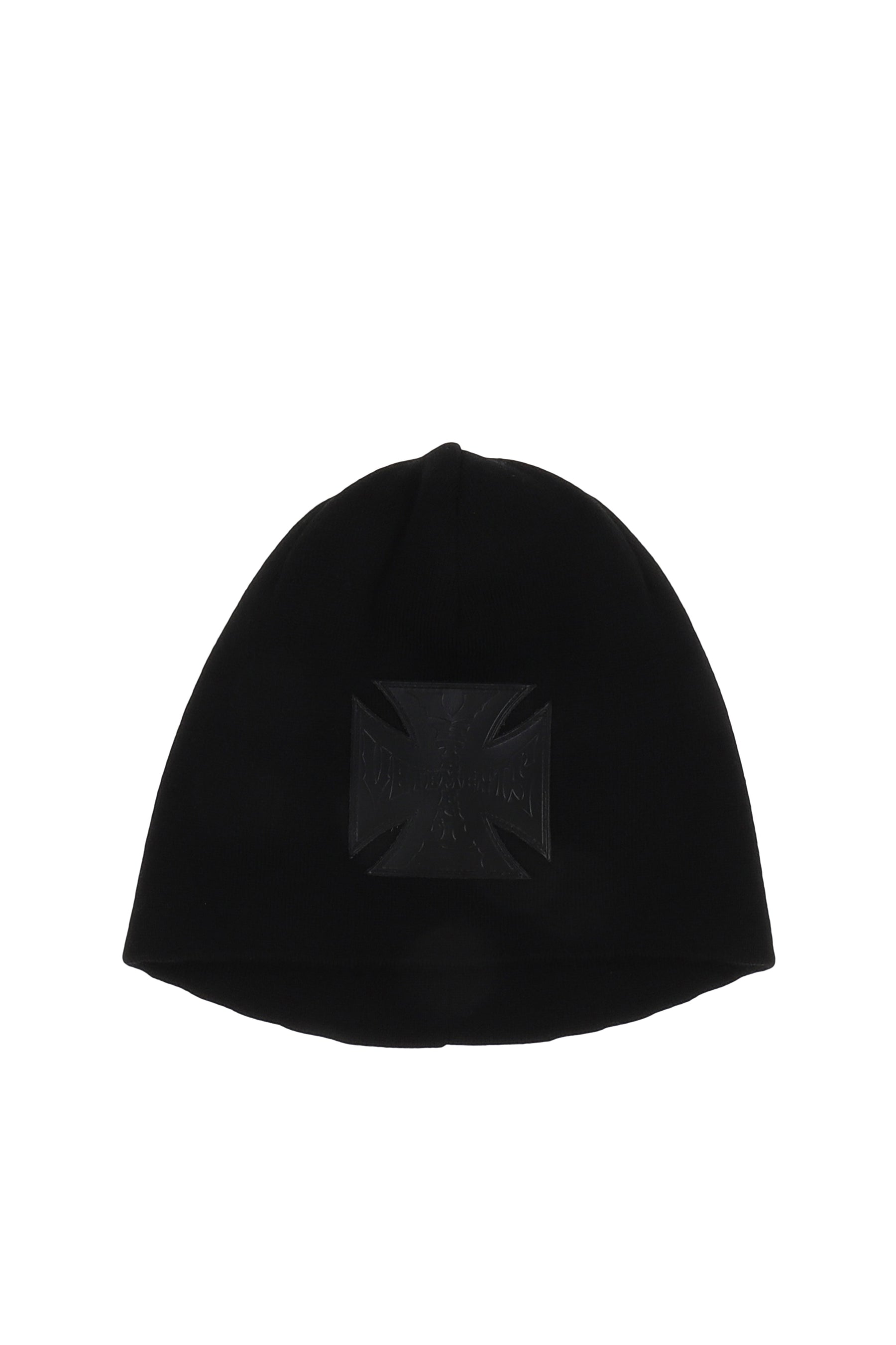 LEATHER BIKER CROSS LOGO BEANIE / BLK