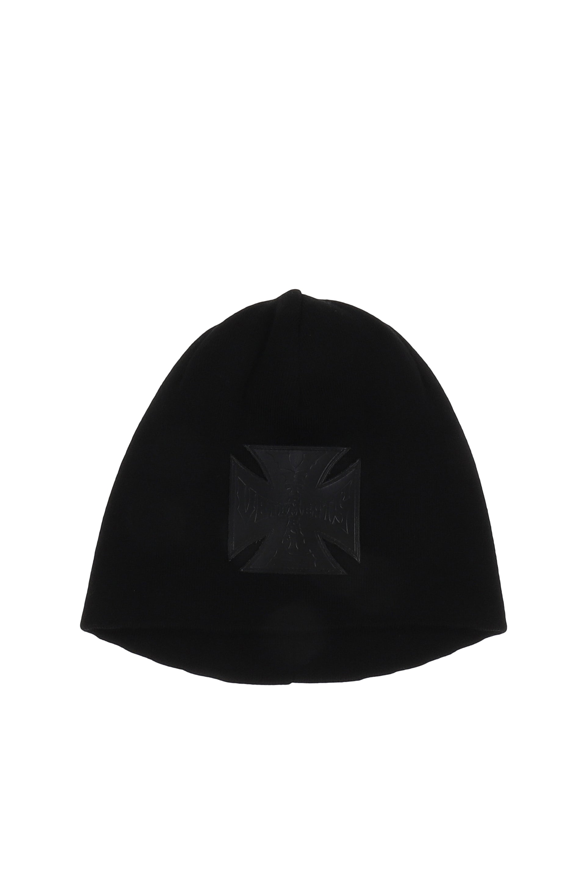 LEATHER BIKER CROSS LOGO BEANIE / BLK