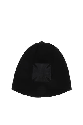 LEATHER BIKER CROSS LOGO BEANIE / BLK