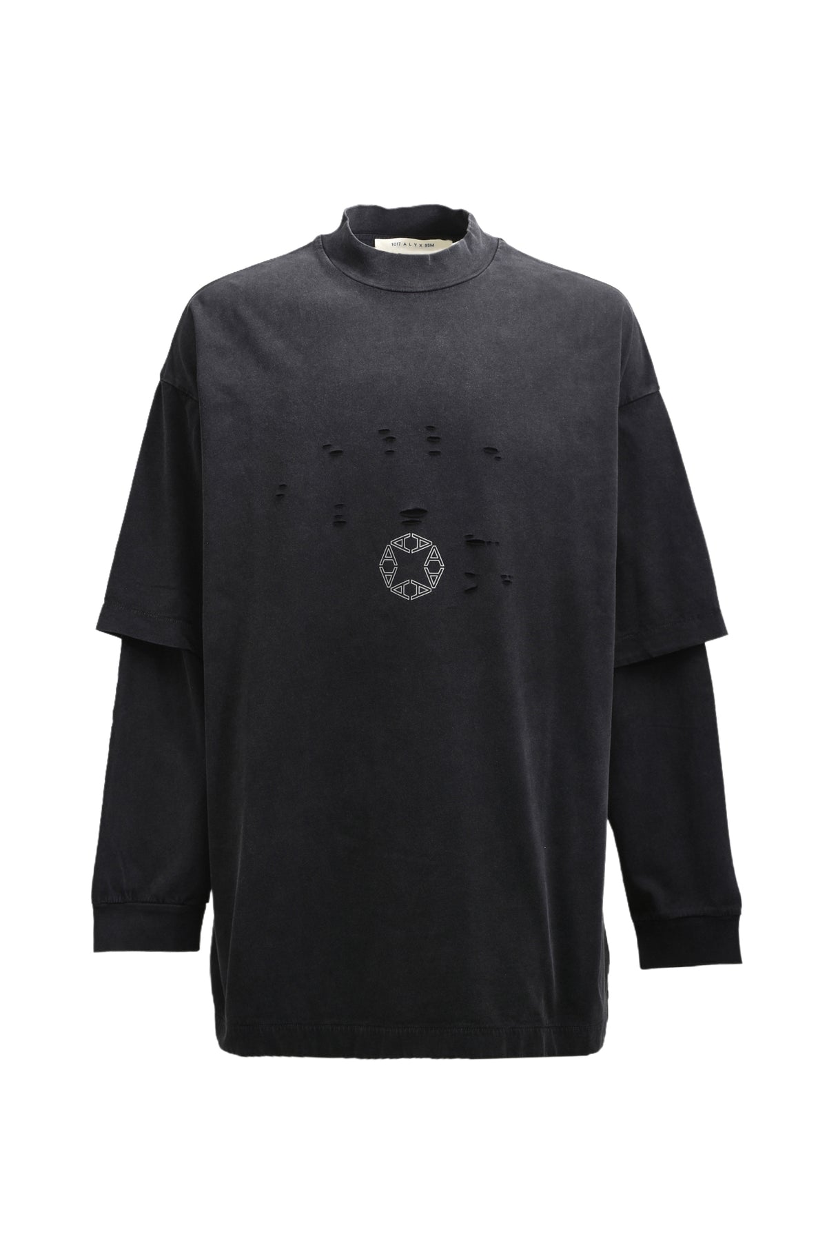 DOUBLE SLEEVE LASER CUT LOGO T-SHIRT / WASHED BLK