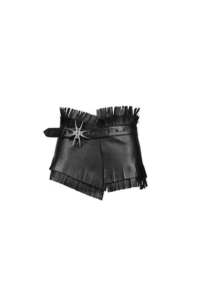FAUX LEATHER WASHED TASSEL BELT MINI SKIRT / BLK