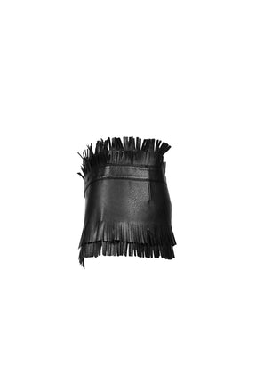 FAUX LEATHER WASHED TASSEL BELT MINI SKIRT / BLK