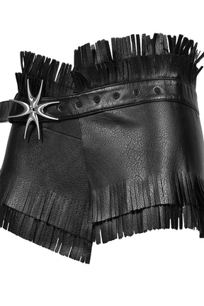 FAUX LEATHER WASHED TASSEL BELT MINI SKIRT / BLK