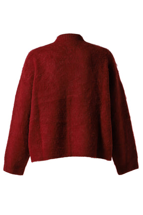 BRUSHED MOHAIR V-NECK JUMPER / RED BUR RED