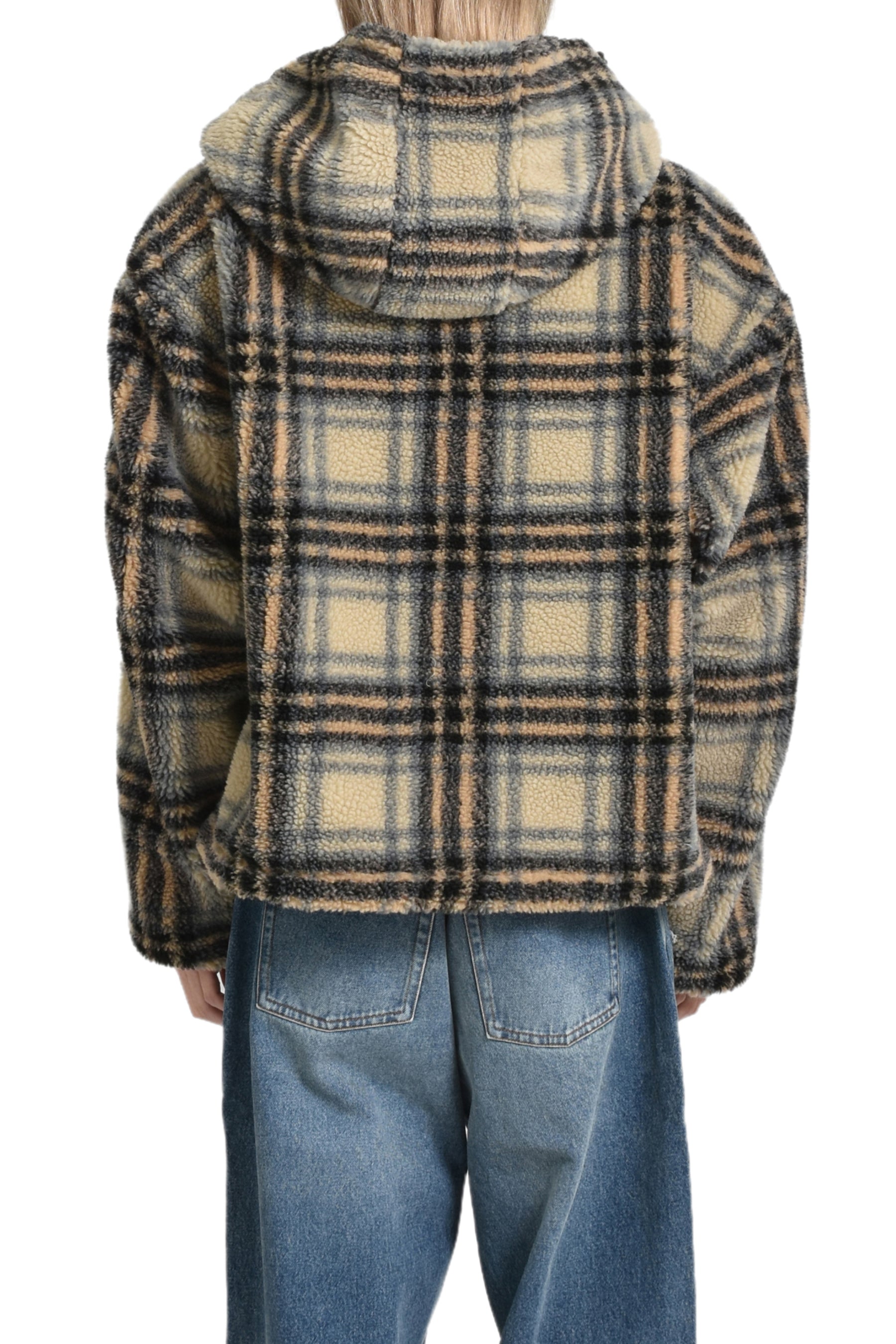 INSERT HOOD FLEECE PULLOVER / BEI BLK CHECK