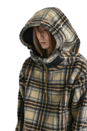 INSERT HOOD FLEECE PULLOVER / BEI BLK CHECK