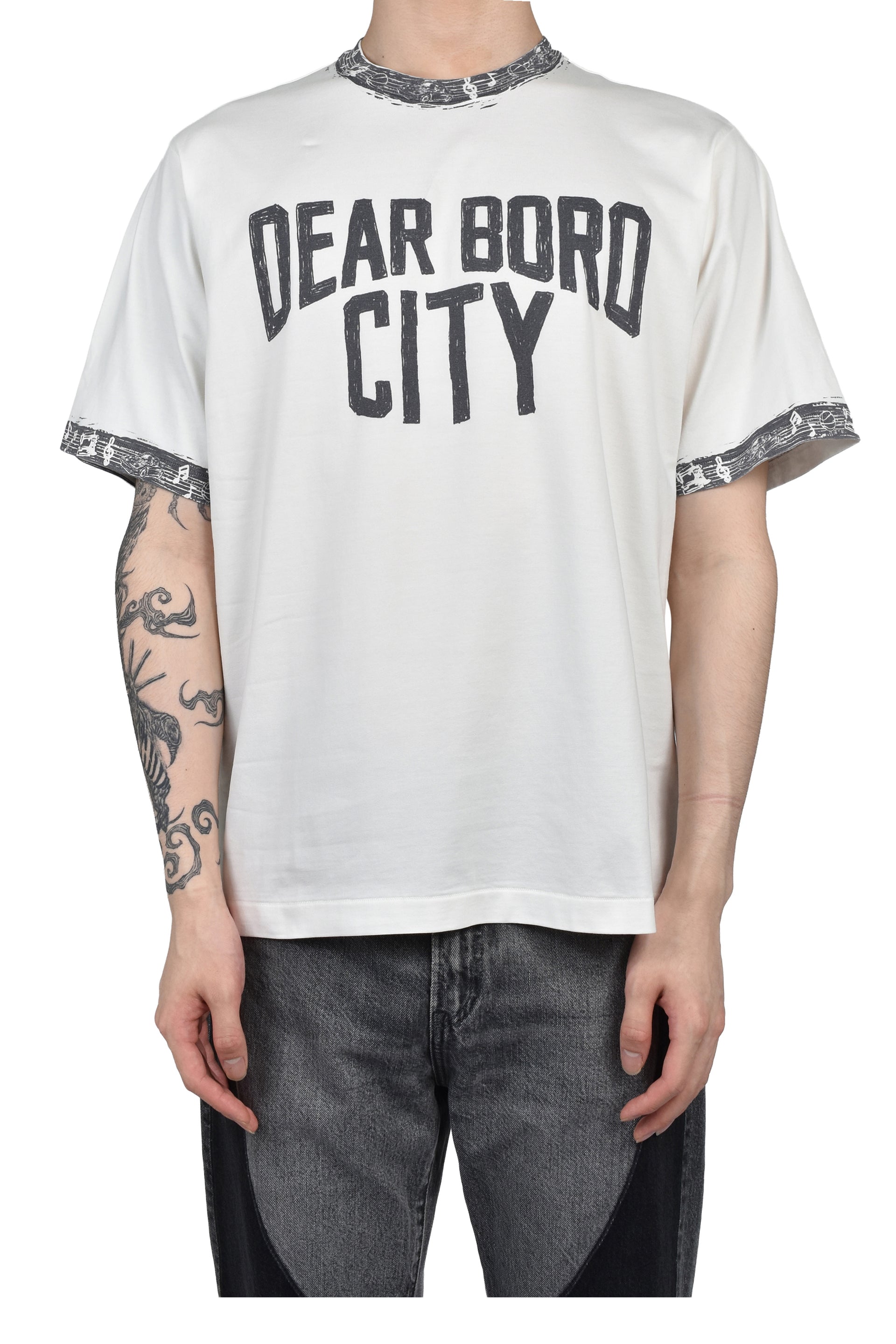 DEAR BORO INDIGO RINGER TEE / WHT