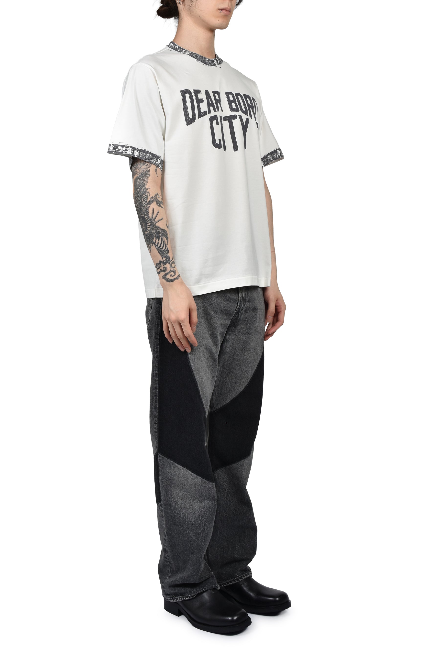 DEAR BORO INDIGO RINGER TEE / WHT