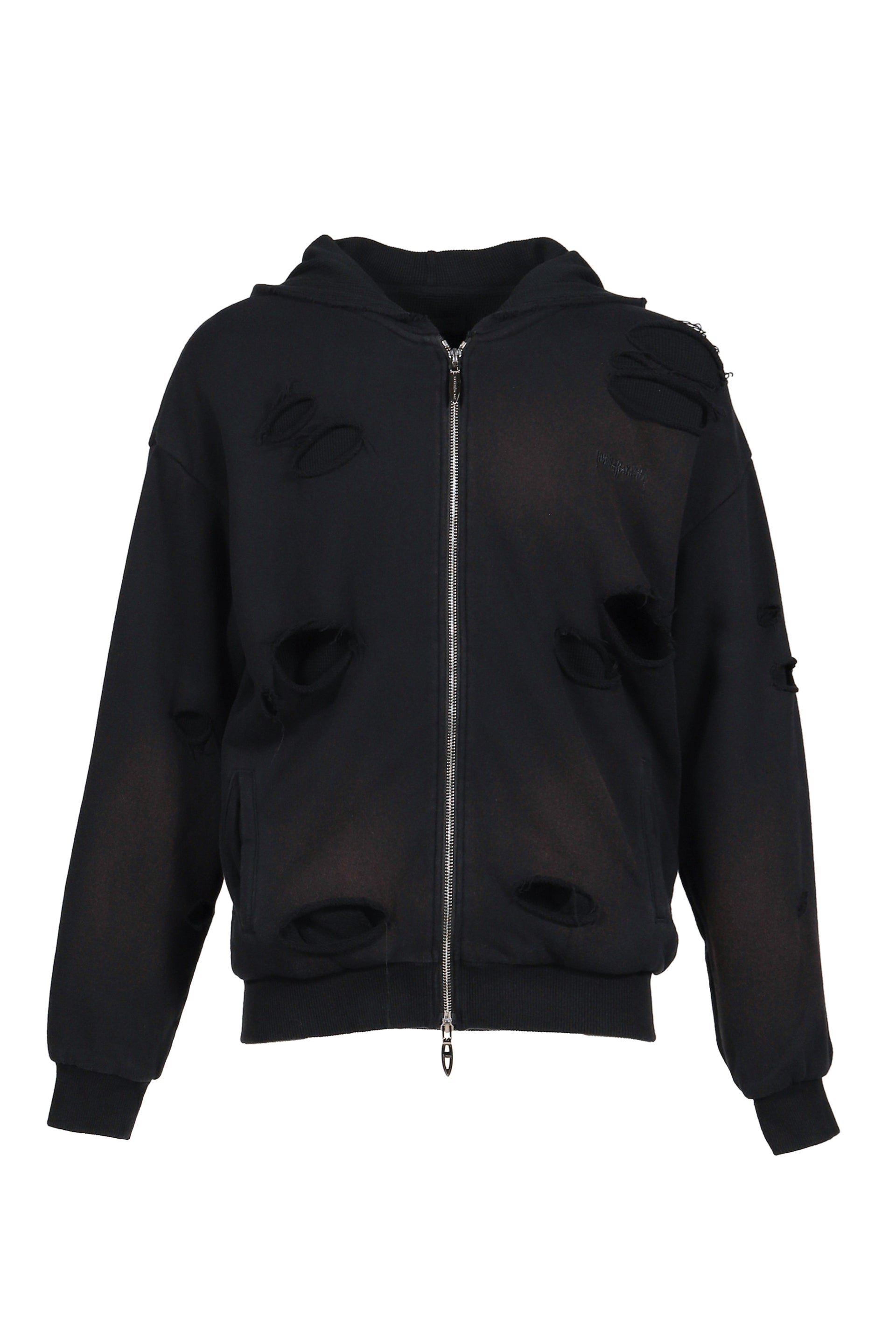 THERMAL LAYERED ZIP HOODIE / BLK