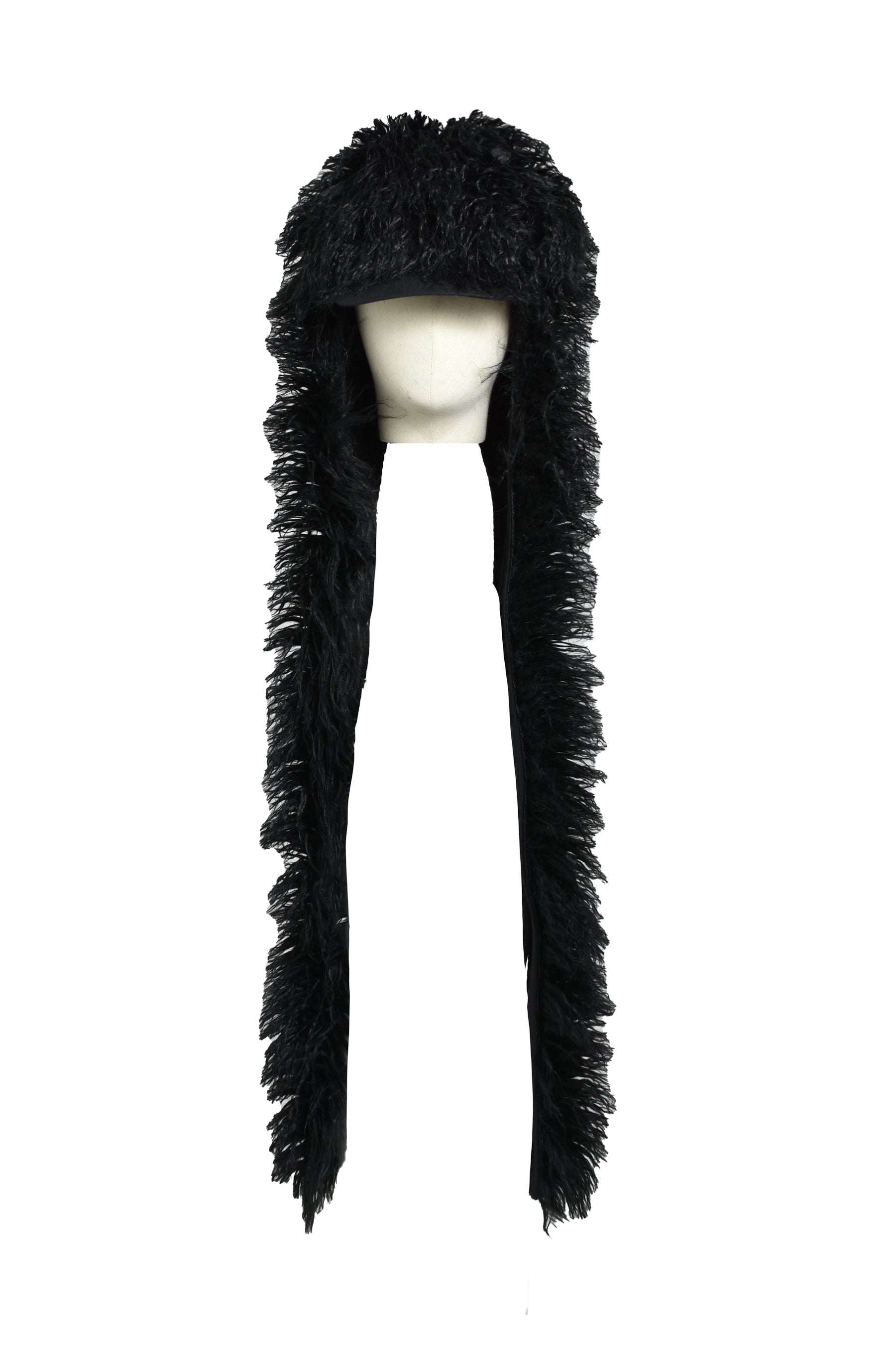 HAIRY FUR SCARF CAP / BLK